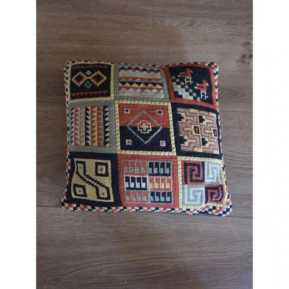 Vintage Southwest Needlepoint Patchwork Throw Pillow Geometric Tribal 14